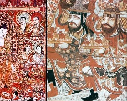 A ninth-century fresco from the Bezeklik caves near Turfan, in present-day Xinjiang. The figures at right have been identified as Sogdians, members of a people central to Eurasian exchange. Artist unknown